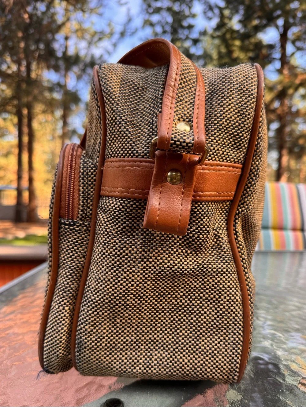 Vintage Samsonite Brown Tweed Travel Bag from 70s/80s Good VTG condition